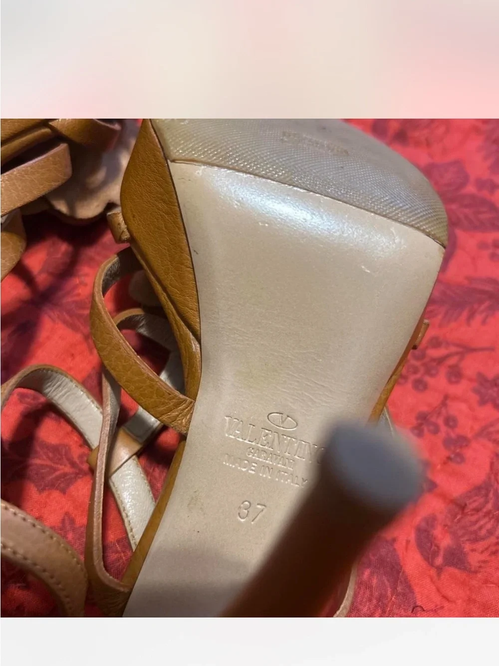Valentino Brown Leather Floral Strappy Heels